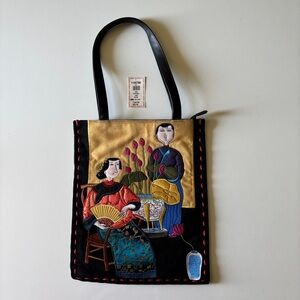 Chico’s Black Embroidered Portrait Purse Bag